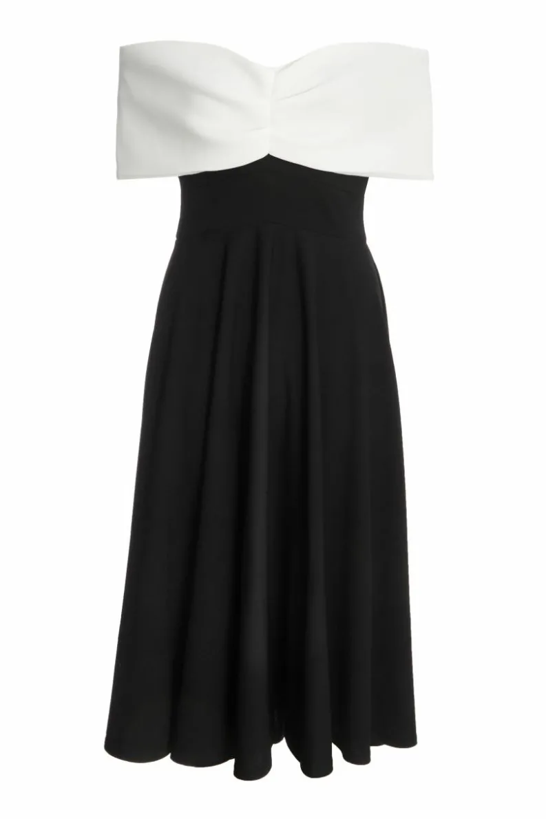 Midi Dresses*Quiz Contrast Skater Midi Dress Black