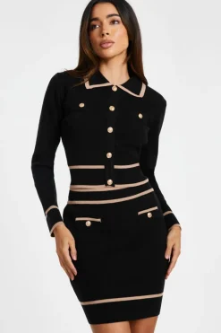 Cardigans*Quiz Contrast Trim Knit Cardigan Black