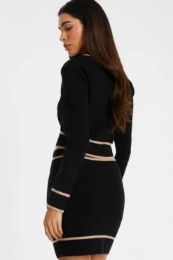 Cardigans*Quiz Contrast Trim Knit Cardigan Black