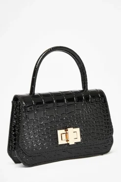 Handbags*Quiz Crocodile Print Top Handle Bag Black