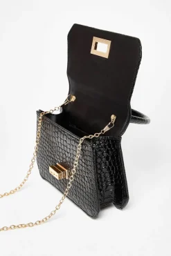 Handbags*Quiz Crocodile Print Top Handle Bag Black