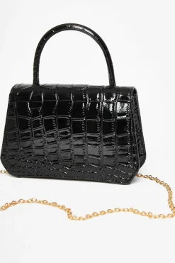 Handbags*Quiz Crocodile Print Top Handle Bag Black