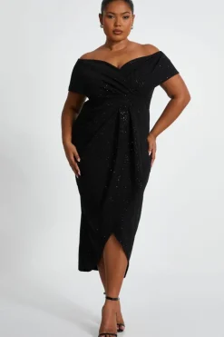 Midi Dresses*Quiz Curve Glitter Bardot Midi Dress Black