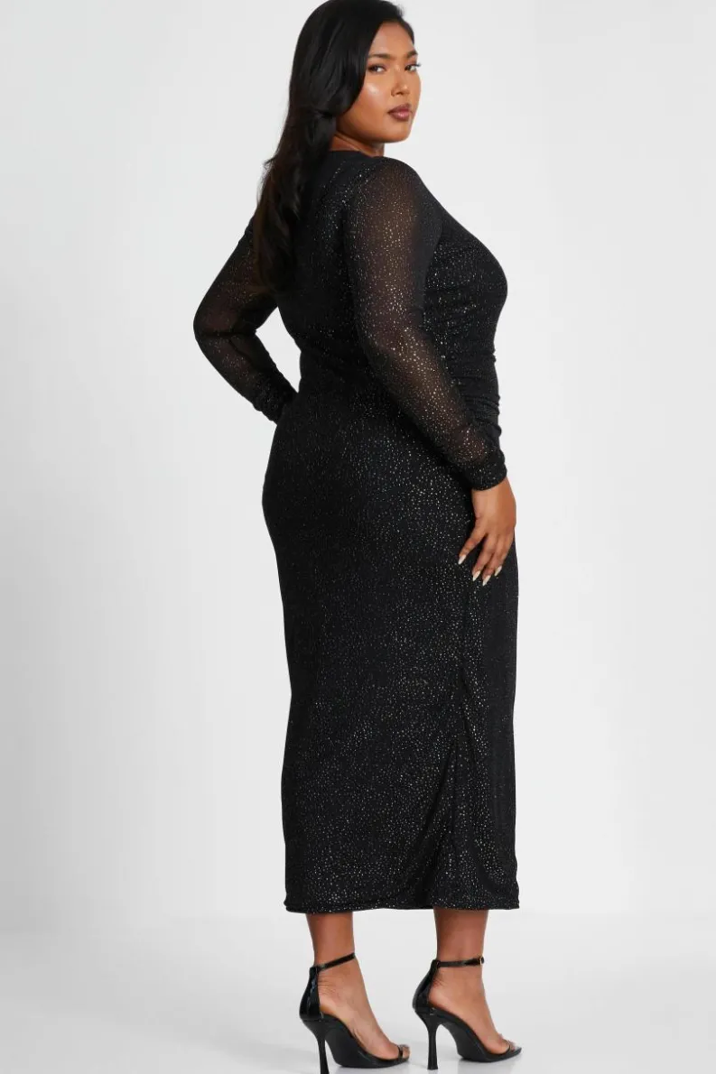 Bodycon Dresses*Quiz Curve Glitter Mesh Midaxi Dress Black
