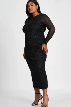 Bodycon Dresses*Quiz Curve Glitter Mesh Midaxi Dress Black