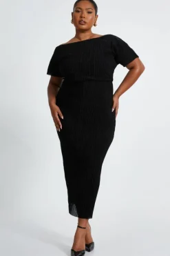 Midi Dresses*Quiz Curve Pleated Midi Dress Black
