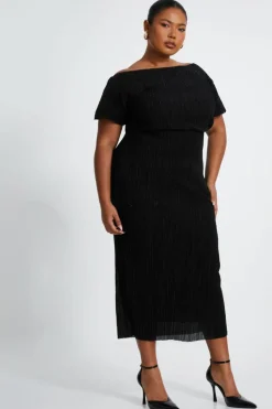 Midi Dresses*Quiz Curve Pleated Midi Dress Black