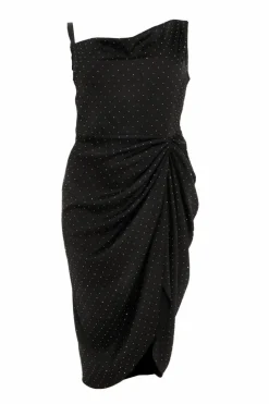 Midi Dresses*Quiz Curve Rhinestone Satin Midi Dress Black