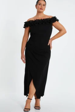 Maxi Dresses*Quiz Curve Ruffle Bardot Maxi Dress Black