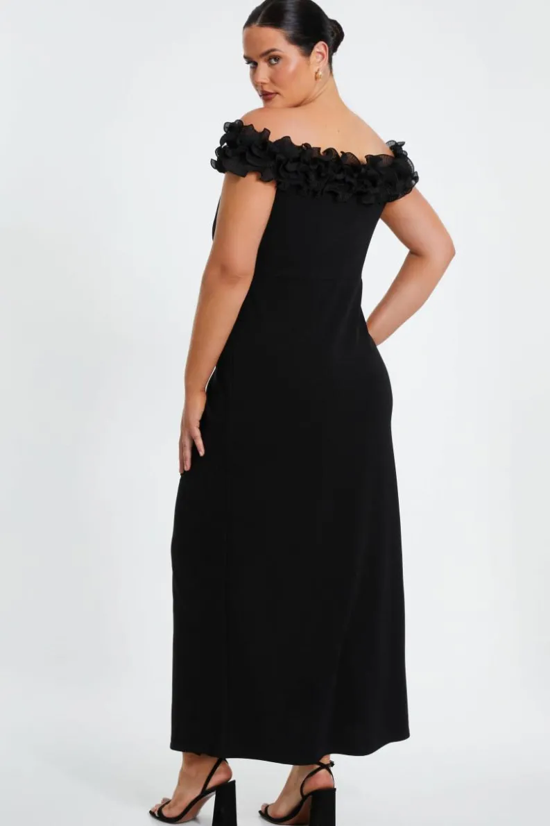 Maxi Dresses*Quiz Curve Ruffle Bardot Maxi Dress Black