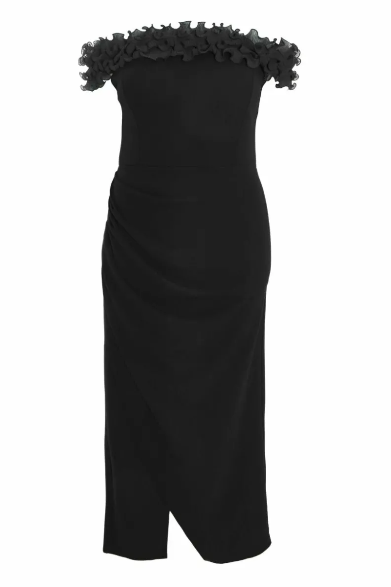 Maxi Dresses*Quiz Curve Ruffle Bardot Maxi Dress Black