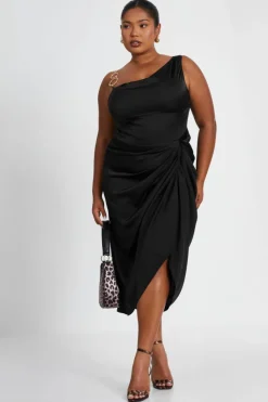 Midi Dresses*Quiz Curve Satin Midi Dress Black