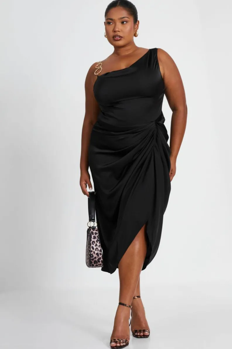 Midi Dresses*Quiz Curve Satin Midi Dress Black