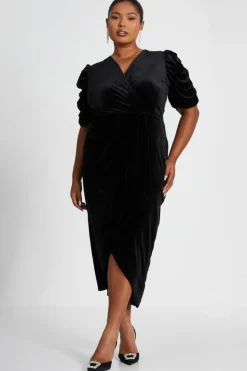 Wrap Dresses|Midi Dresses*Quiz Curve Velvet Wrap Midi Dress Black