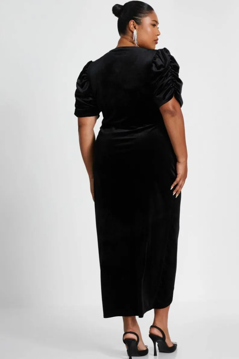 Wrap Dresses|Midi Dresses*Quiz Curve Velvet Wrap Midi Dress Black
