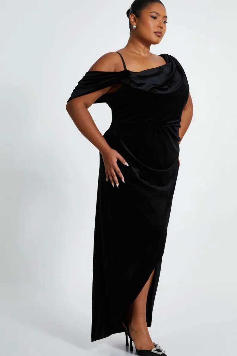 Wrap Dresses|Maxi Dresses*Quiz Curve Velvet Wrap Maxi Dress Black