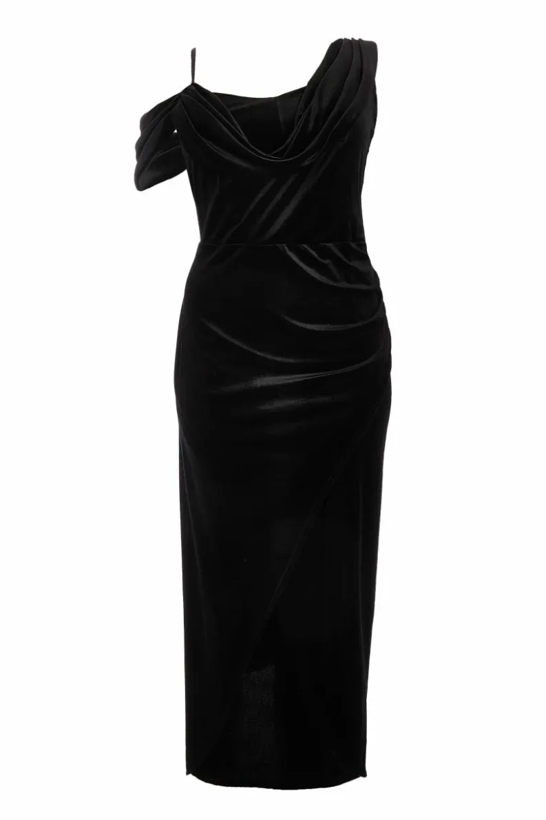 Wrap Dresses|Maxi Dresses*Quiz Curve Velvet Wrap Maxi Dress Black
