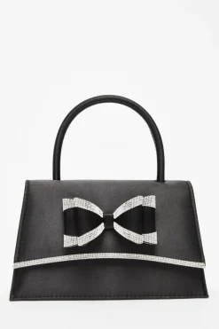 Handbags*Quiz Diamante Bow Bag Black