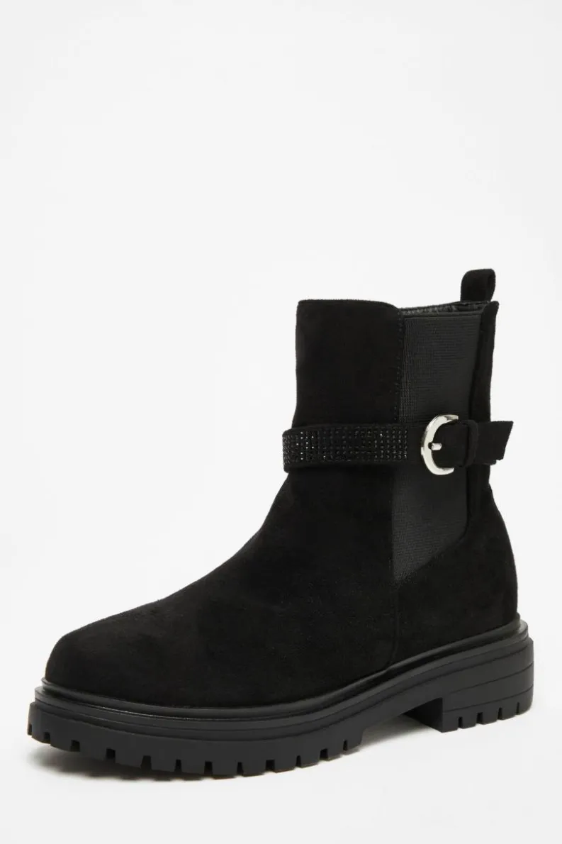 Chunky Boots*Quiz Diamante Chunky Buckle Boots Black