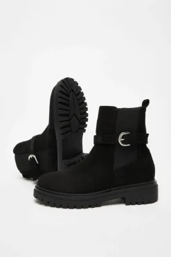 Chunky Boots*Quiz Diamante Chunky Buckle Boots Black