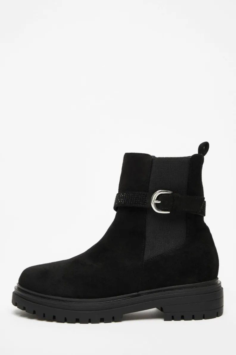 Chunky Boots*Quiz Diamante Chunky Buckle Boots Black