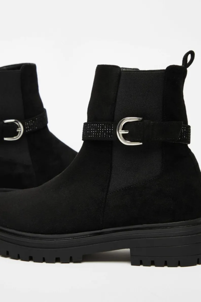 Chunky Boots*Quiz Diamante Chunky Buckle Boots Black