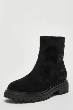 Ankle Boots*Quiz Diamante Faux Suede Ankle Boots Black