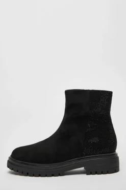 Ankle Boots*Quiz Diamante Faux Suede Ankle Boots Black