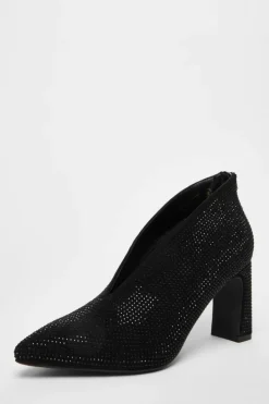 Heeled Boots*Quiz Diamante Heeled Shoe Boots Black