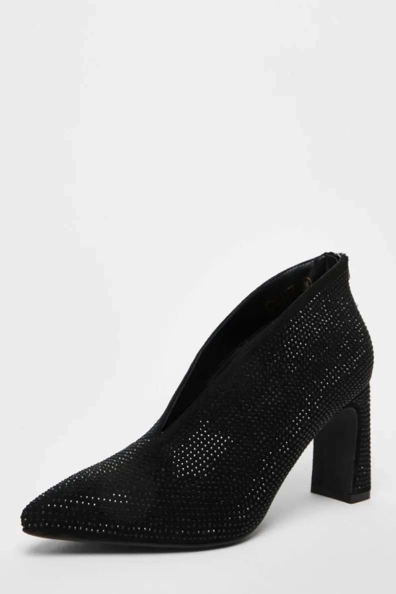 Heeled Boots*Quiz Diamante Heeled Shoe Boots Black