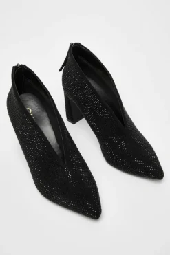 Heeled Boots*Quiz Diamante Heeled Shoe Boots Black