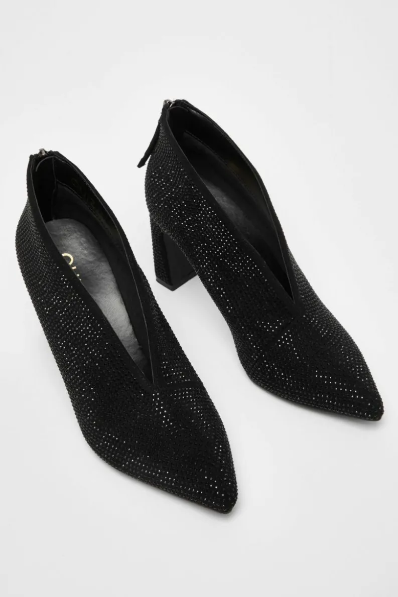 Heeled Boots*Quiz Diamante Heeled Shoe Boots Black