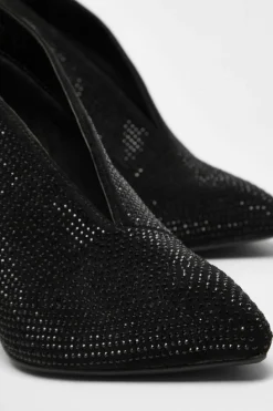 Heeled Boots*Quiz Diamante Heeled Shoe Boots Black
