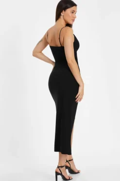 Midi Dresses*Quiz Diamante Ruched Midi Dress Black
