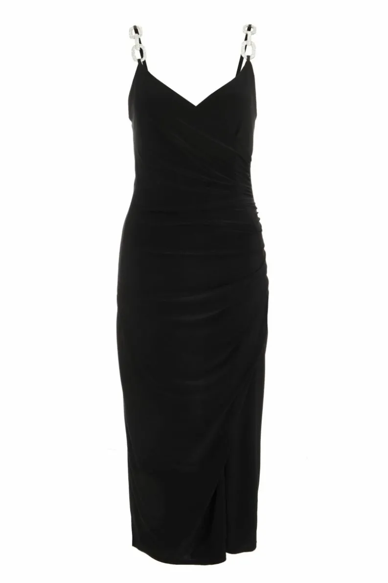 Midi Dresses*Quiz Diamante Ruched Midi Dress Black