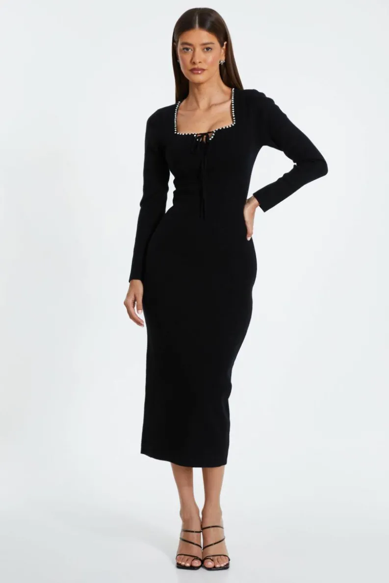Jumper Dresses|Jumper Dresses*Quiz Diamante Trim Jumper Dress Black