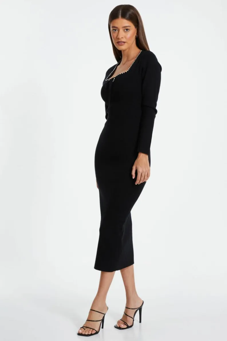 Jumper Dresses|Jumper Dresses*Quiz Diamante Trim Jumper Dress Black