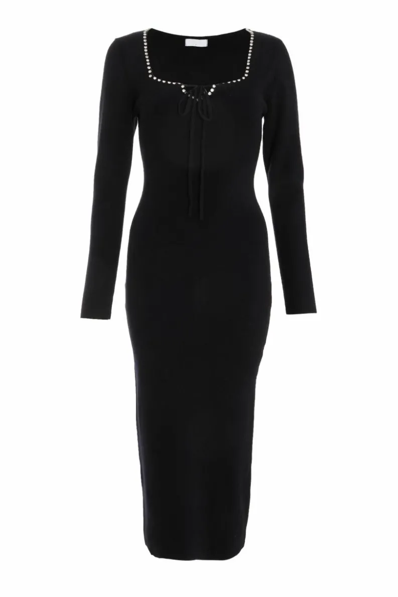 Jumper Dresses|Jumper Dresses*Quiz Diamante Trim Jumper Dress Black