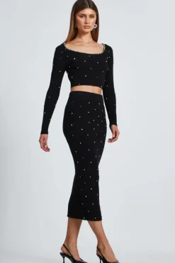 Cardigans*Quiz Embellished Knit Cropped Jumper Black