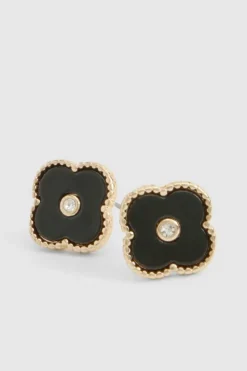 Earrings*boohoo Enamel Diamante Detail Clover Stud Earrings black