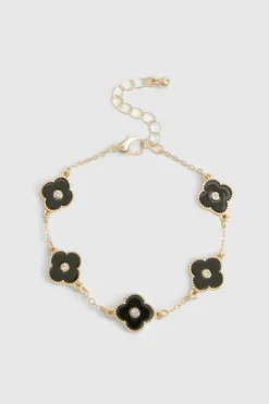 Bracelets*boohoo Enamel Diamante Detail Scattered Clover Bracelet black