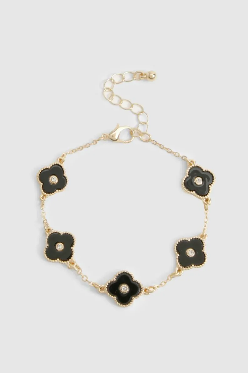 Bracelets*boohoo Enamel Diamante Detail Scattered Clover Bracelet black