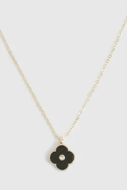Necklaces*boohoo Enamel Diamante Detail Clover Necklace black