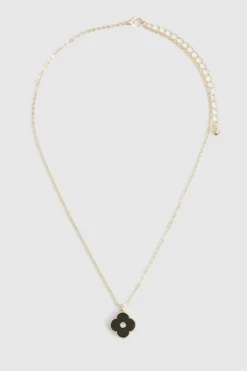 Necklaces*boohoo Enamel Diamante Detail Clover Necklace black