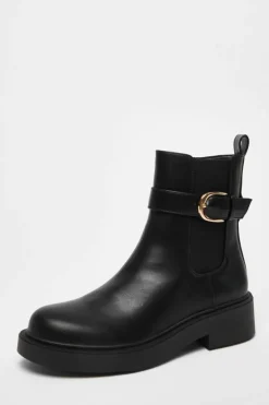 Chunky Boots*Quiz Faux Leather Chunky Buckle Boots Black