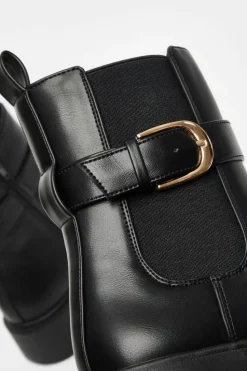 Chunky Boots*Quiz Faux Leather Chunky Buckle Boots Black