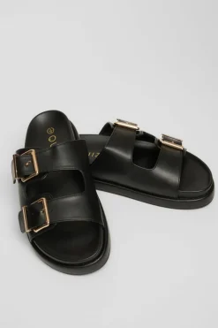 Sandals*Quiz Faux Leather Flat Sandals Black