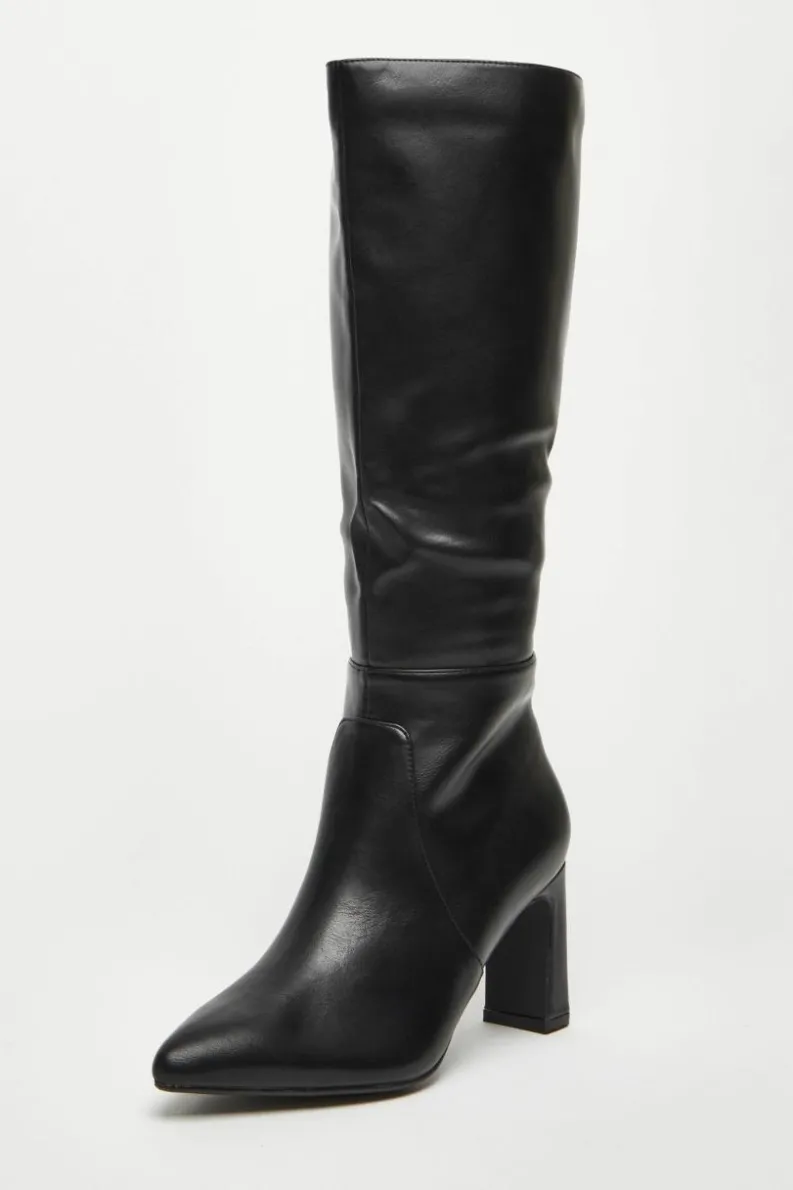 All Boots|Boots*Quiz Faux Leather Knee High Boots Black
