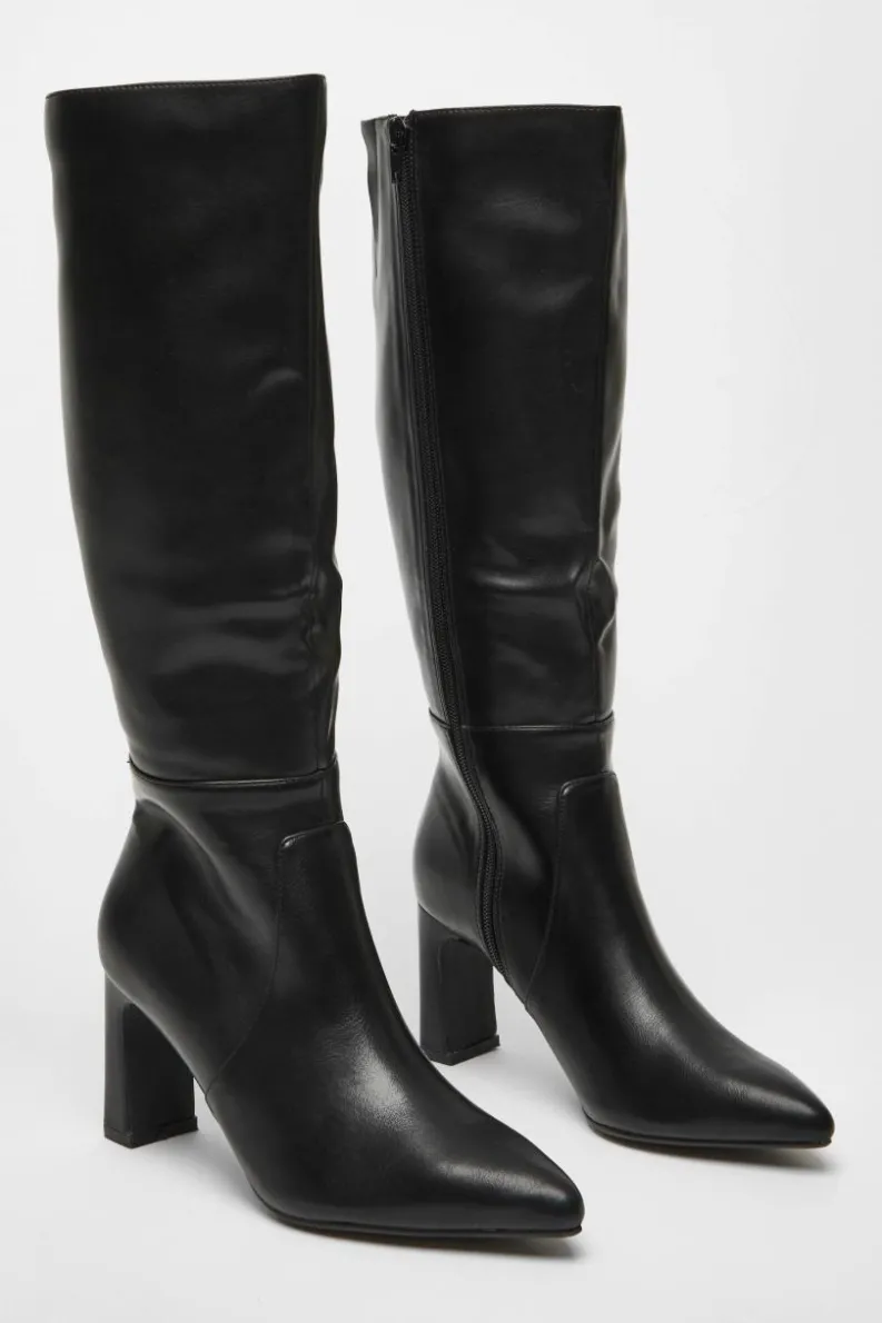 All Boots|Boots*Quiz Faux Leather Knee High Boots Black