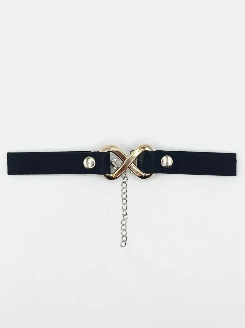 Necklaces*SVNX Faux Suede Choker Necklace With Gold Metal Centre Piece Black